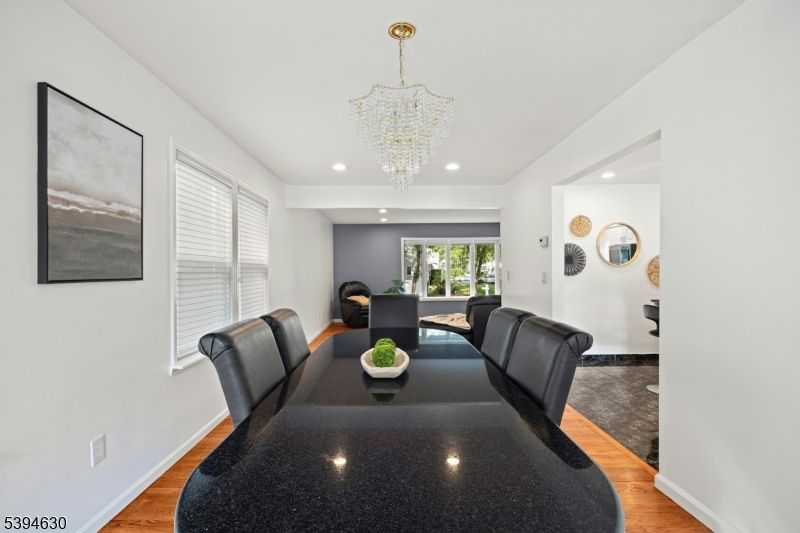 Chandelier, Dining room, Interior, Recessed Lighting, Wood Texture Flooring