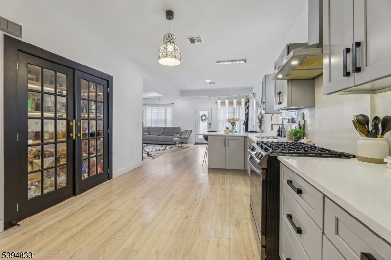 Interior, Kitchen, Living room, Pendant Lights, Recessed Lighting, Stainless Steel Appliances, Wood Texture Flooring