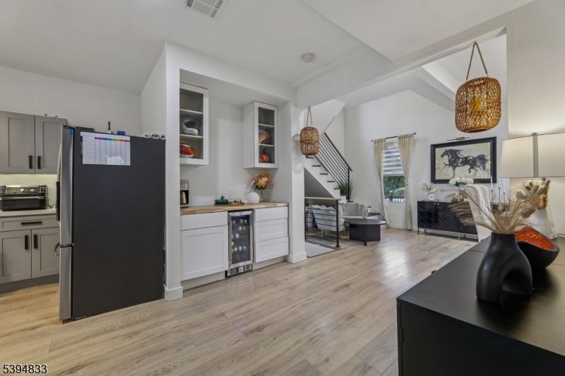 Interior, Kitchen, Living room, Pendant Lights, Wood Texture Flooring