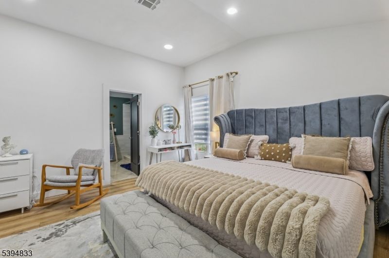 Bedroom, Interior, Recessed Lighting, Wood Texture Flooring