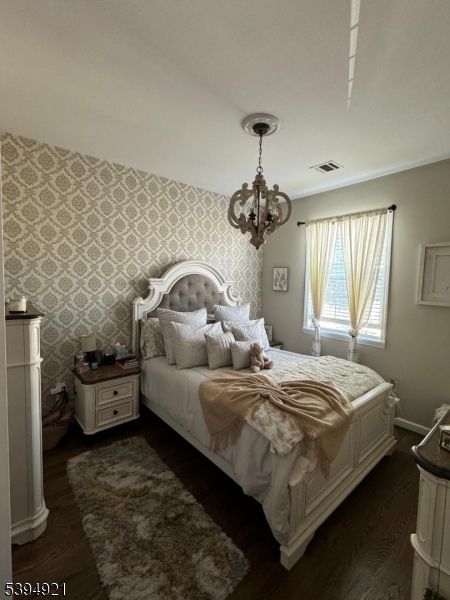 Bedroom, Chandelier, Interior, Wood Texture Flooring
