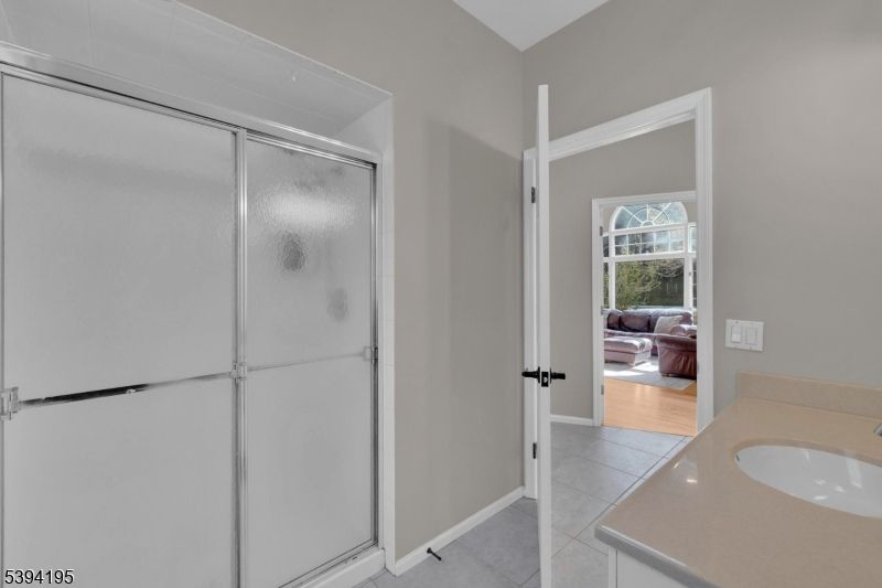 Bathroom, Glass Shower, Interior, Wood Texture Flooring