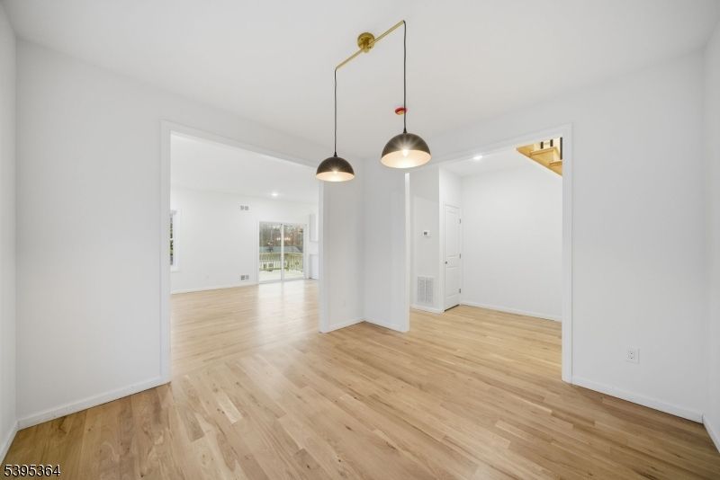 Empty room, Interior, Pendant Lights, Recessed Lighting, Wood Texture Flooring