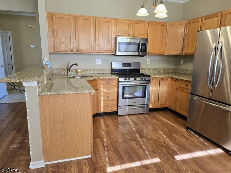 Interior, Kitchen, Pendant Lights, Stainless Steel Appliances, Wood Texture Flooring