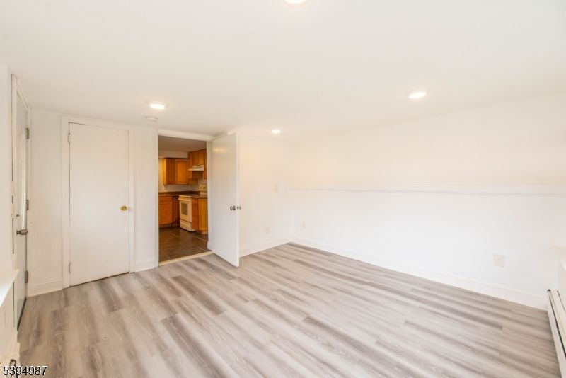 Empty room, Interior, Kitchen, Recessed Lighting, Wood Texture Flooring