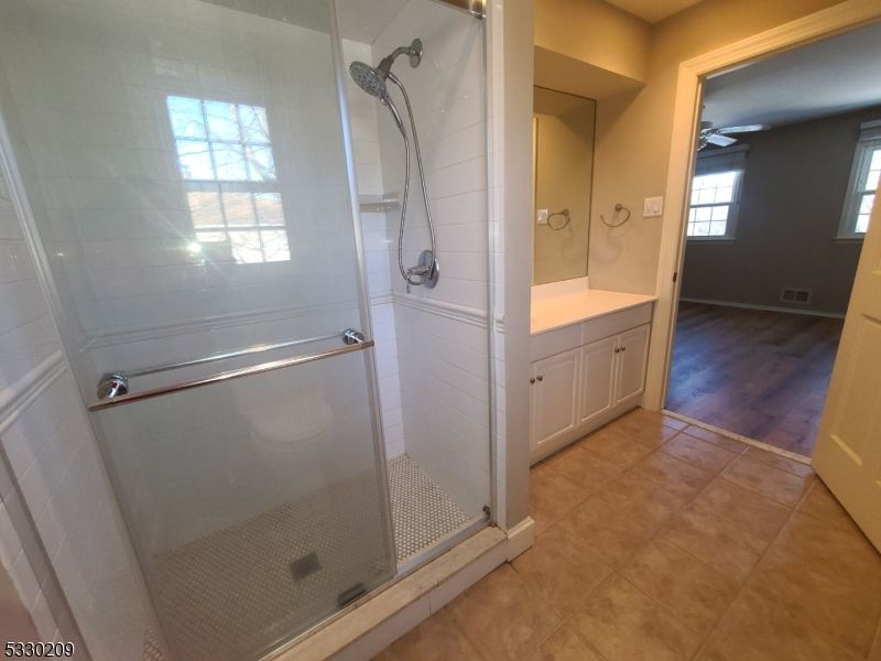 Bathroom, Glass Shower, Interior, Wood Texture Flooring
