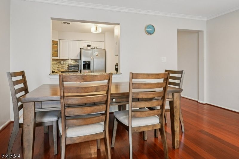 Dining room, Interior, Kitchen, Stainless Steel Appliances, Wood Texture Flooring