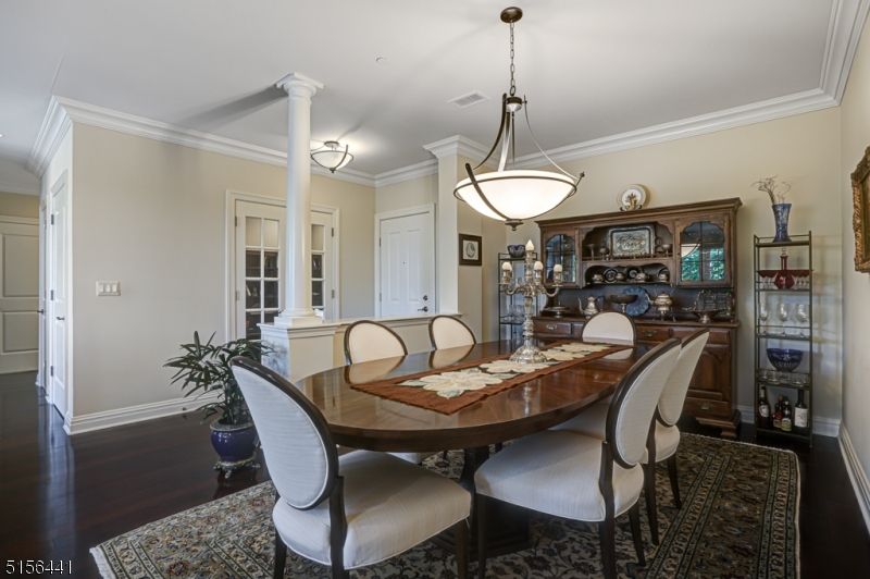 Dining room, Interior, Pendant Lights, Wood Texture Flooring