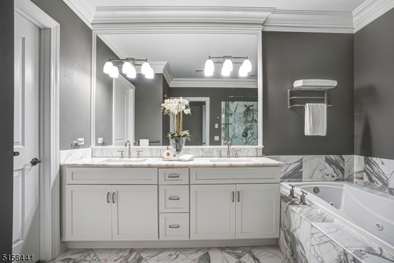 Bathroom, Dual Sink Vanities, Interior, Marble, Marble Walls