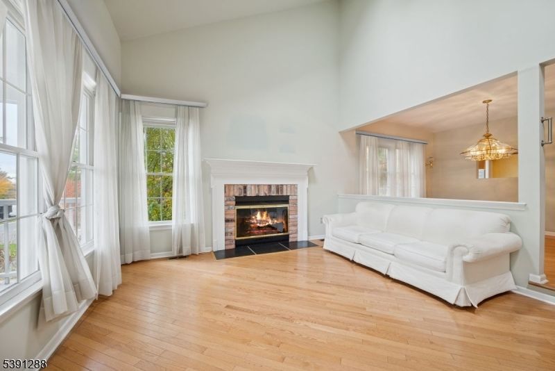 Chandelier, Fireplace, Interior, Wood Texture Flooring