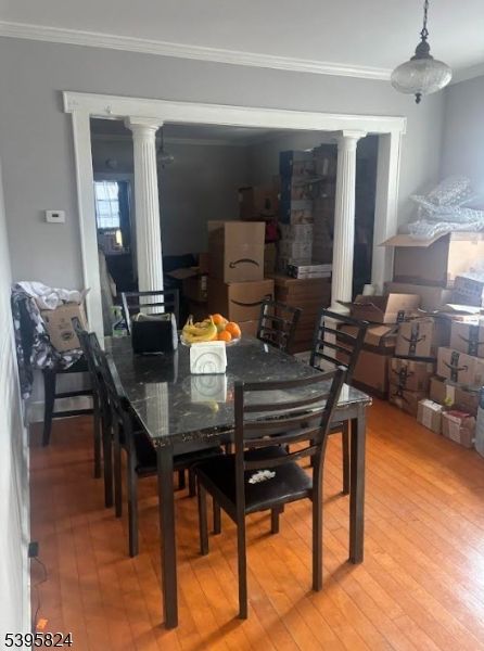 Dining room, Interior, Pendant Lights, Wood Texture Flooring