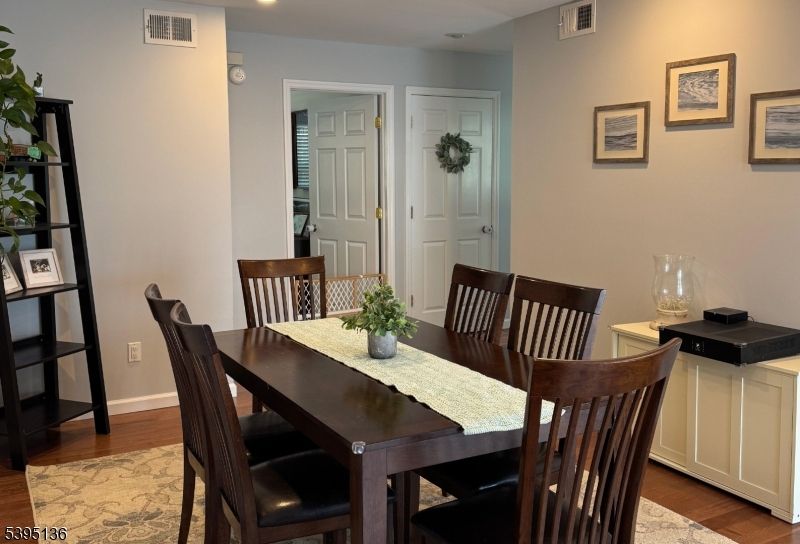 Dining room, Interior, Recessed Lighting, Wood Texture Flooring