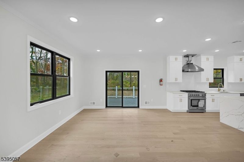 Interior, Kitchen, Marble Walls, Recessed Lighting, Wood Texture Flooring