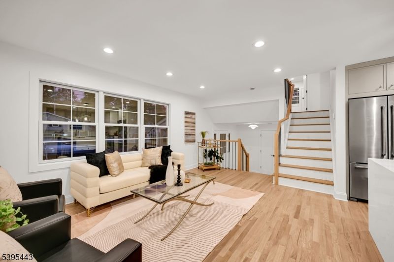 Interior, Kitchen, Living room, Recessed Lighting, Stainless Steel Appliances, Wood Texture Flooring