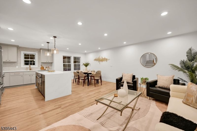 Dining room, Interior, Kitchen, Living room, Pendant Lights, Recessed Lighting, Wood Texture Flooring