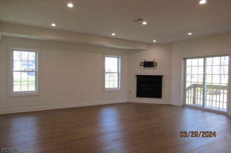 Empty room, Fireplace, Interior, Recessed Lighting, Wood Texture Flooring