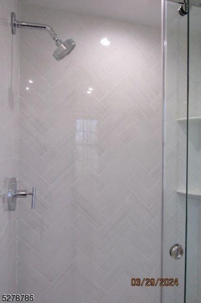 Bathroom, Glass Shower, Interior, Recessed Lighting, Tile Countertops