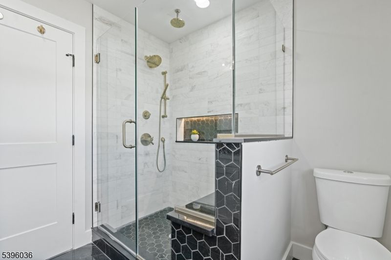 Bathroom, Glass Shower, Interior, Marble Walls, Recessed Lighting