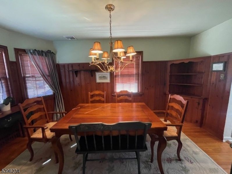 Chandelier, Dining room, Interior, Wood Texture Flooring, Wooden Walls