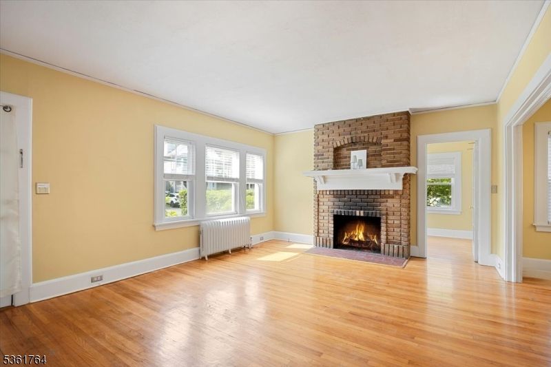 Empty room, Fireplace, Interior, Stone Walls, Wood Texture Flooring