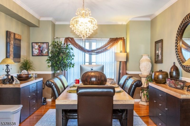 Chandelier, Dining room, Interior, Pendant Lights, Wood Texture Flooring
