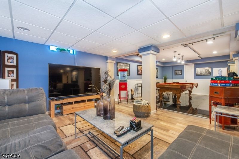 Billiard Table, Game Room, Interior, Pendant Lights, Recessed Lighting, Wood Texture Flooring