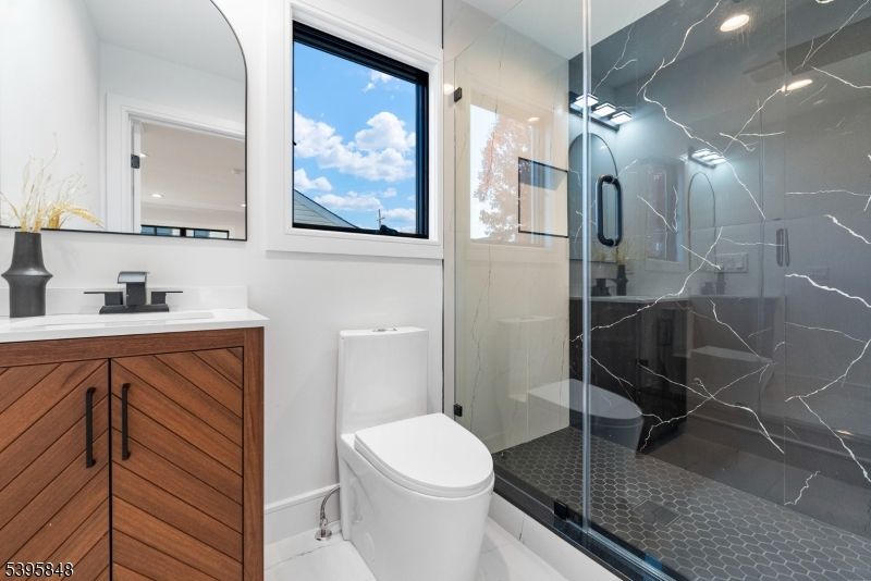 Bathroom, Glass Shower, Interior, Marble Walls, Recessed Lighting