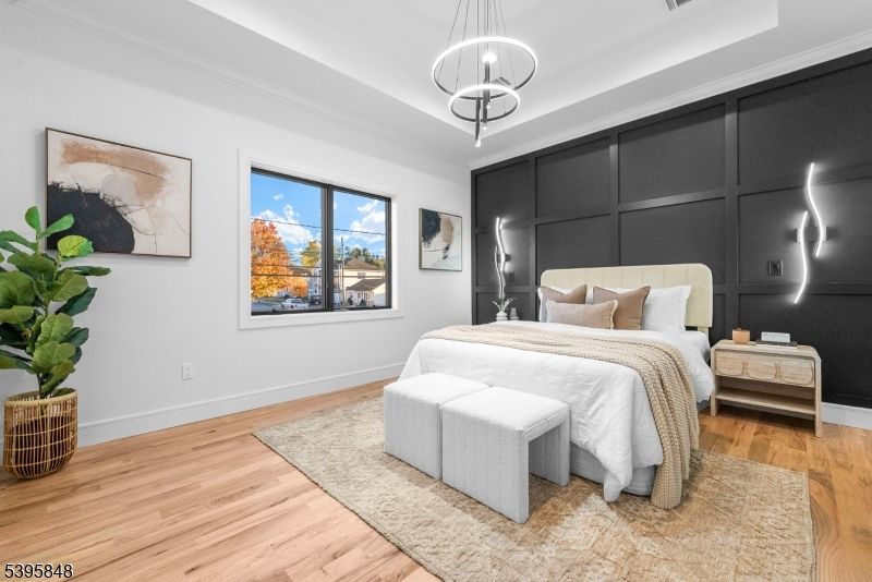 Bedroom, Interior, Pendant Lights, Wood Texture Flooring