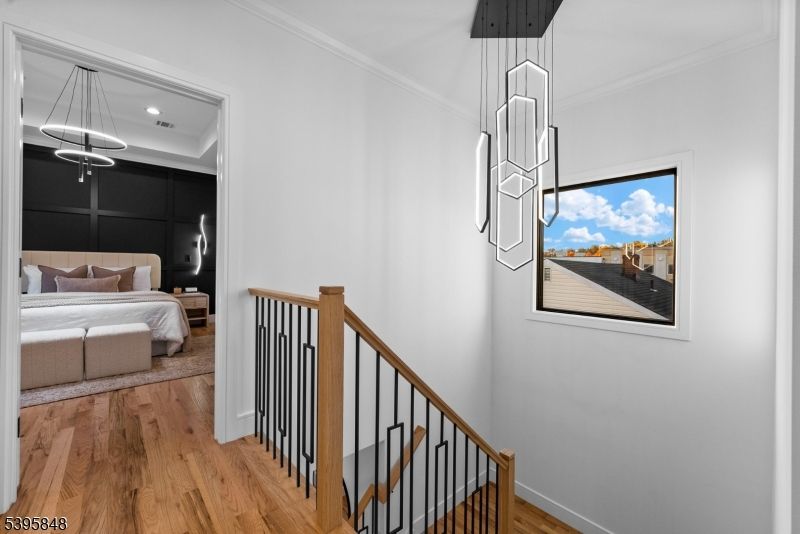 Bedroom, Interior, Pendant Lights, Recessed Lighting, Wood Texture Flooring