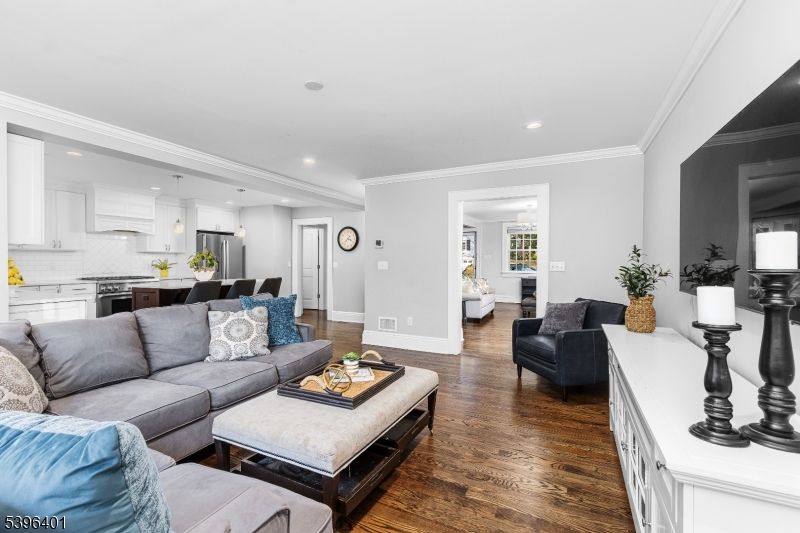 Interior, Kitchen, Living room, Recessed Lighting, Stainless Steel Appliances, Wood Texture Flooring