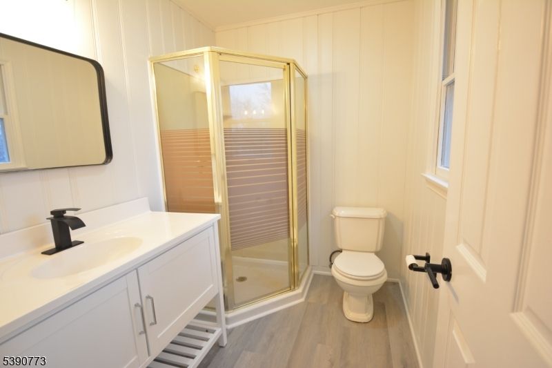 Bathroom, Glass Shower, Interior, Wood Texture Flooring