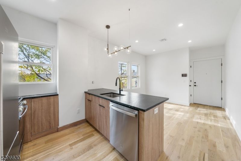 Interior, Kitchen, Pendant Lights, Recessed Lighting, Wood Texture Flooring