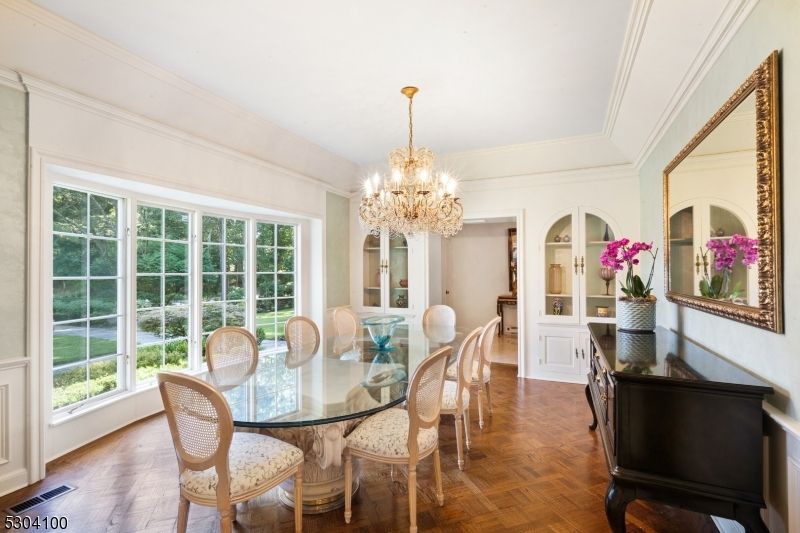 Chandelier, Dining room, Interior, Wood Texture Flooring