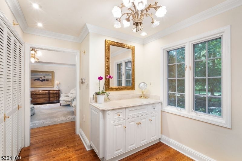 Bathroom, Bedroom, Chandelier, Interior, Recessed Lighting, Wood Texture Flooring