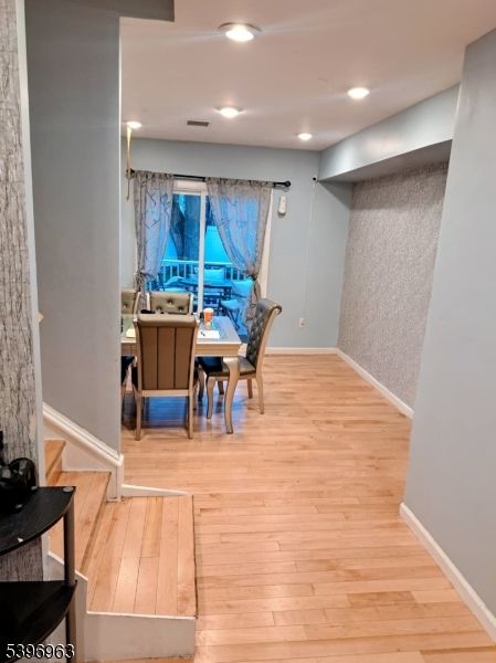 Dining room, Interior, Recessed Lighting, Wood Texture Flooring