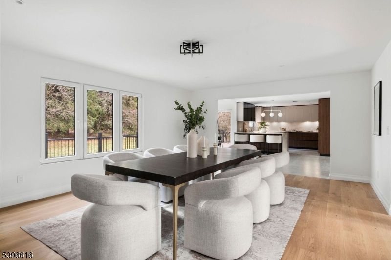 Dining room, Interior, Kitchen, Pendant Lights, Wood Texture Flooring