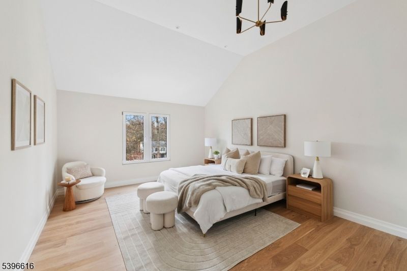 Bedroom, Interior, Pendant Lights, Wood Texture Flooring