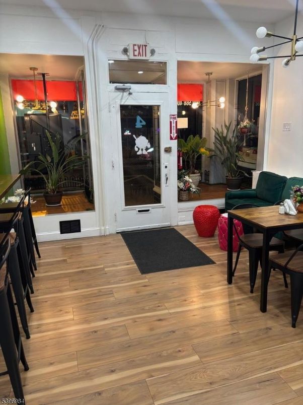 Dining room, Interior, Pendant Lights, Wood Texture Flooring