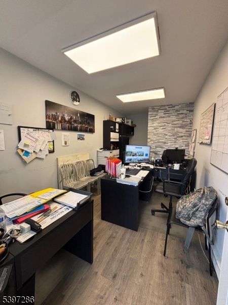 Home Office, Interior, Stone Walls, Wood Texture Flooring