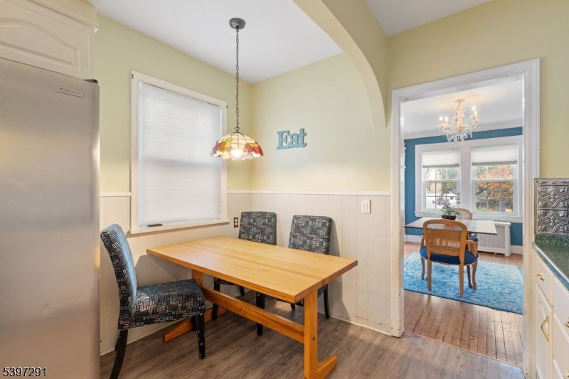 Chandelier, Dining room, Interior, Pendant Lights, Wood Texture Flooring