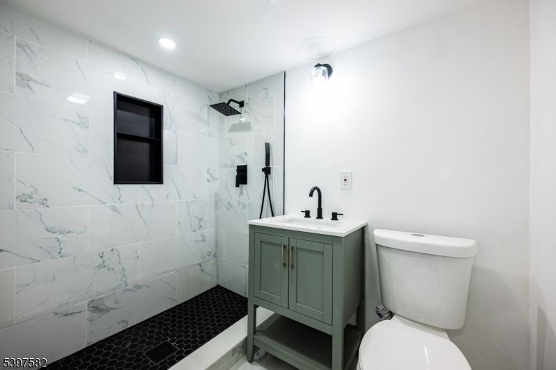 Bathroom, Glass Shower, Interior, Marble Walls, Recessed Lighting