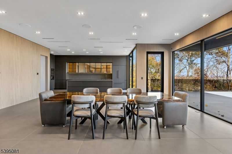 Dining room, Interior, Recessed Lighting, Wooden Walls