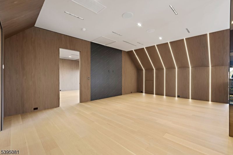 Empty room, Interior, Recessed Lighting, Wood Texture Flooring, Wooden Walls