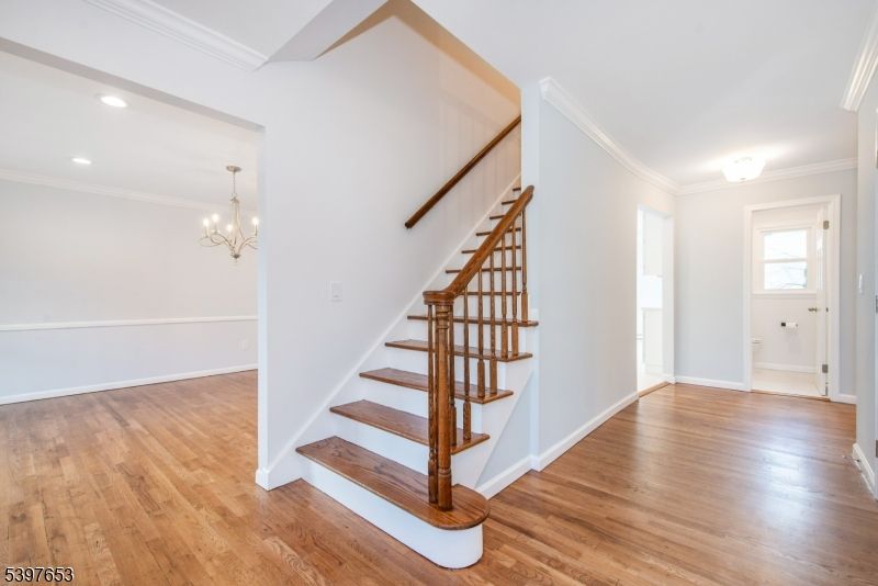 Chandelier, Empty room, Interior, Recessed Lighting, Wood Texture Flooring