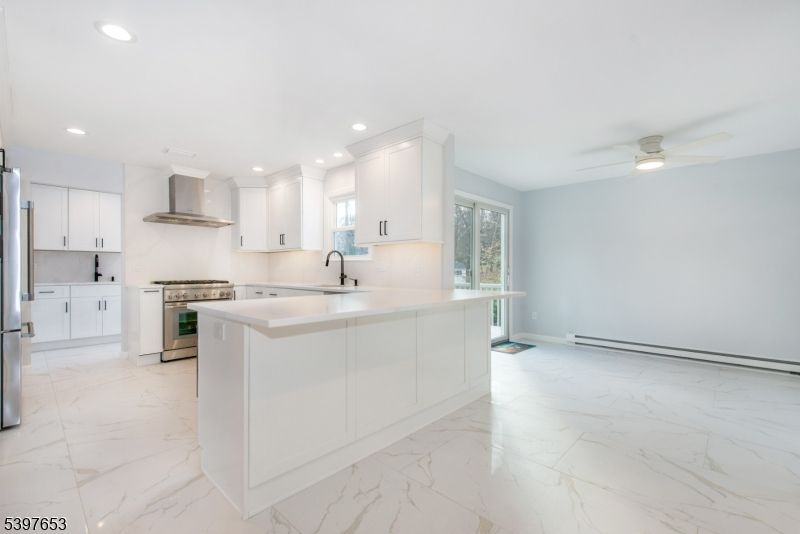 Interior, Kitchen, Marble, Recessed Lighting, Stainless Steel Appliances