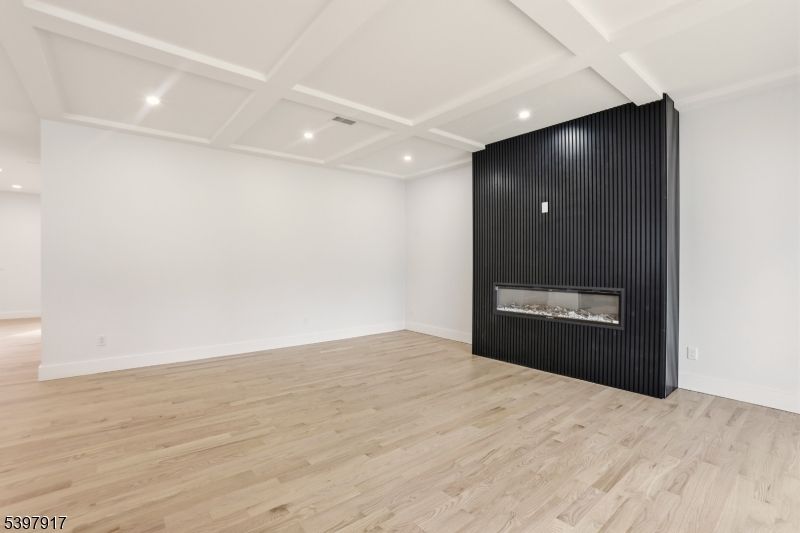 Empty room, Fireplace, Interior, Recessed Lighting, Wood Texture Flooring