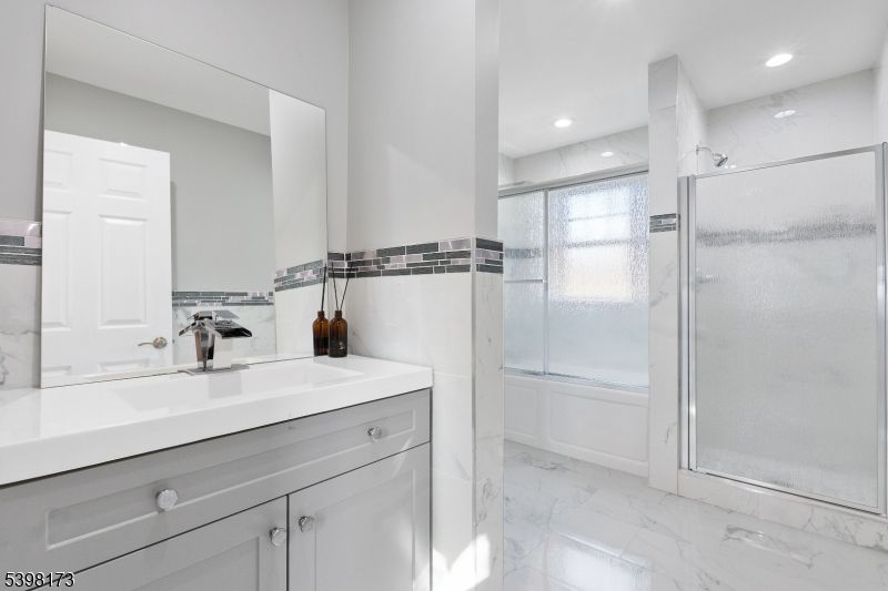 Bathroom, Glass Shower, Interior, Marble, Recessed Lighting