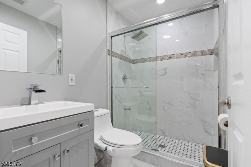 Bathroom, Glass Shower, Interior, Marble Walls, Recessed Lighting