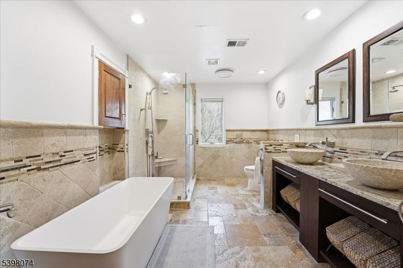Bathroom, Dual Sink Vanities, Free Standing Baths, Glass Shower, Interior, Recessed Lighting