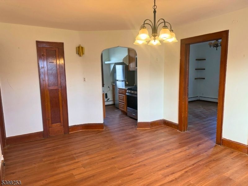 Chandelier, Empty room, Interior, Kitchen, Wood Texture Flooring